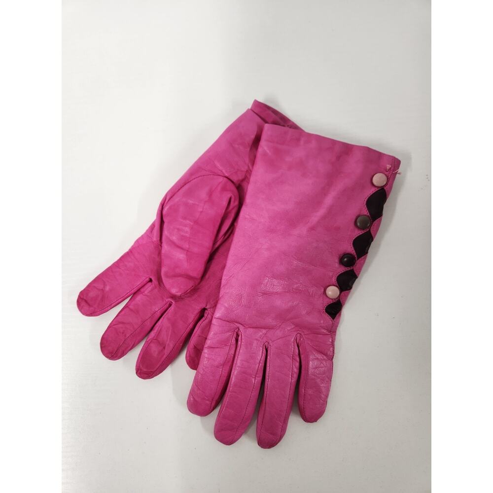 Szom-Hor Women's Elegant Soft Leather Cashmere Lined Bright Pink Gloves, Size 8